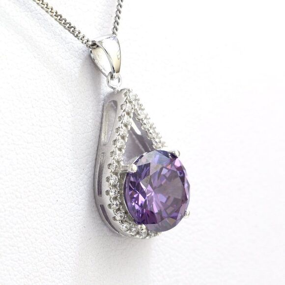 925 Sterling Silver AMETHYST CUTE Gemstone Pendant Necklace - Picture 5 of 10